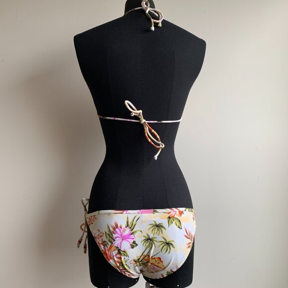 Billabong Surf BLUE CRUSH Vintage bikini natural floral beaded triangle low rise - Picture 2 of 7